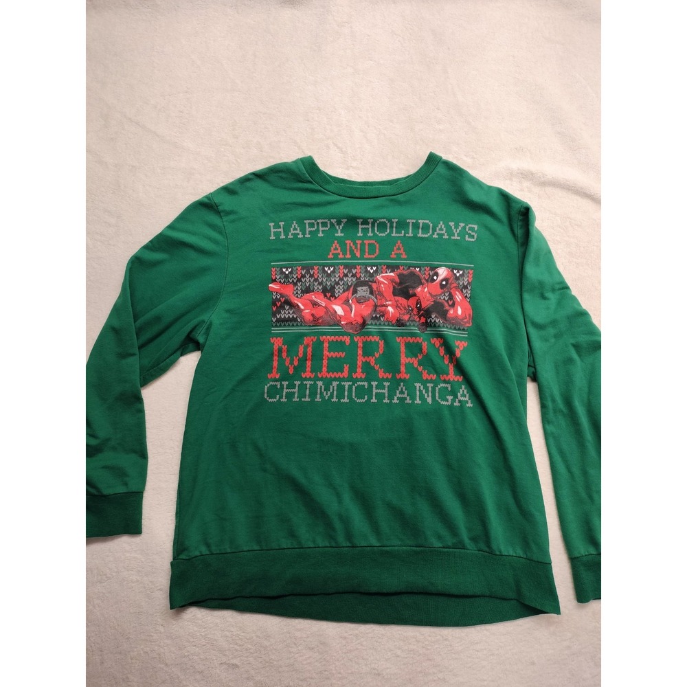 Deadpool Marvel Sweatshirt Christmas Sweater Happy Holidays Merry Chimichanga XL